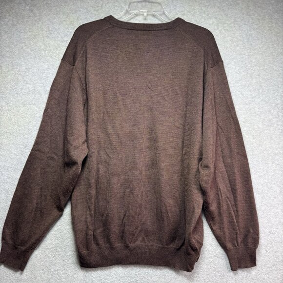 Jos A Bank 100% Merino Wool Sweater Mens XL Long Sleeve Brown V-Neck Top Shirt - Picture 2 of 4